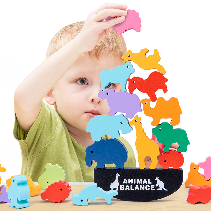 Board Game For 6 Years Old - Montessori Drewniane Klocki Balansujące Zwierzęta Gra